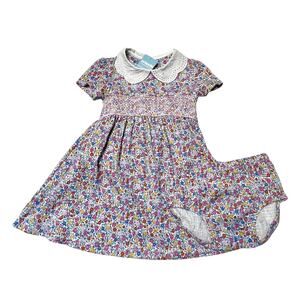 NWT Jojo Maman Bebe Ditsy Floral Broderie Collar Smocked Dress Size 4/5